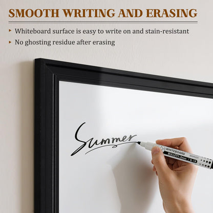 QUEENLINK White Board for Wall, 24''x18'' Magnetic Dry Erase Board, Decorative Whiteboard with Black Wooden Frame, Hanging Writing Board for Home Office School Dorm