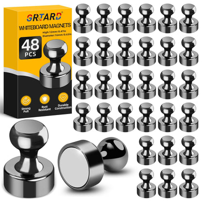 Grtard 48 Pack Magnets for Whiteboard, Black Magnetic Push Pins, Whiteboard Magnets Fridge Magnets, Small and Strong Push Pin Magnet for Office, School, Refrigerator, Locker, and Map