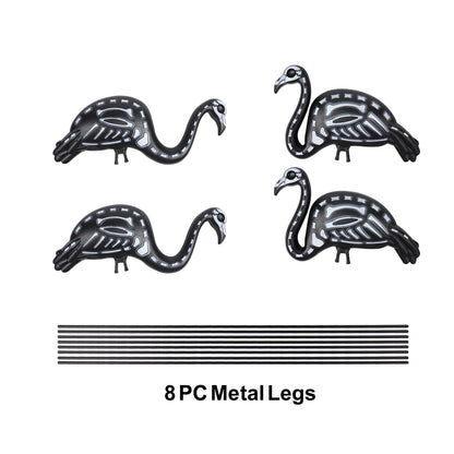 GiftExpress 4-Pack Small Halloween Black Flamingo Skeleton, Zombie Flamingos, Skull Flamingo with Stakes for Halloween Lawn Ornaments, Spooky Graveyard Decorations