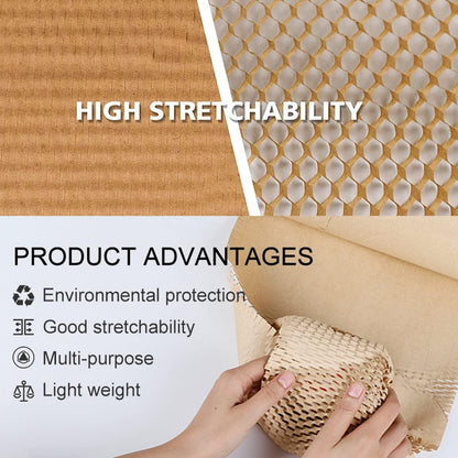 Honeycomb Packing Paper,12 inch x 200 ft Bubble Cushioning Wrap for Packing Moving,Products Gifts Wrapping Paper,Recyclable and Biodegradable Shipping Packing Materials with 20 Fragile Sticker Labels