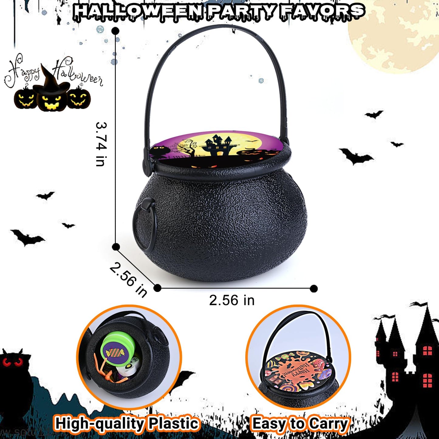 Letapapa 256 PCS Halloween Party Favors for Kids, 32 Pack Prefilled Small Plastic Witch Cauldron With Assorted Halloween Toy In Bulk, Miniatures for Kids Trick or Treat, Halloween Classroom Rewards