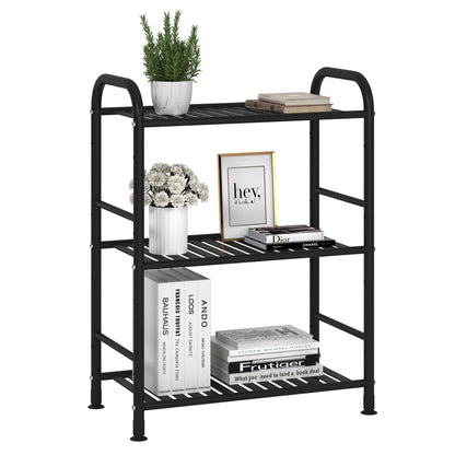 JSB 3-Tier Adjustable Shelving Unit, Heavy Duty Storage Rack Organizer Metal Corner Shelf for Kitchen Living Room Laundry Pantry Bathroom (Black, 3 Tier)…