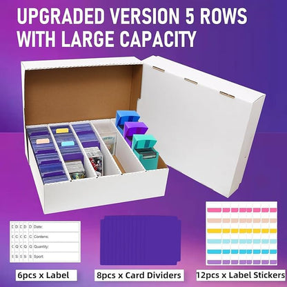 5 Row Trading Card Storage Box Holds 3950-count,1 Pack Cardboard Storage Box with Divider+index Label,Trading Card Dividers for Tcg,Sports,Mtg Cards