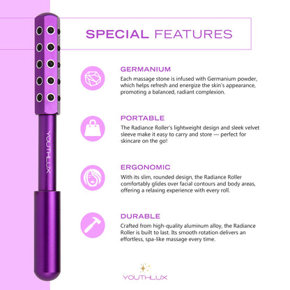 Radiance Roller - Germanium Stone Uplifting Face Beauty Massage Tool/Roller/Wand for Skin Tightening, De-Puffing, Sculpt/Lift, Anti-Aging | Uplift Face Roller, Facial Roller (Rose Gold)