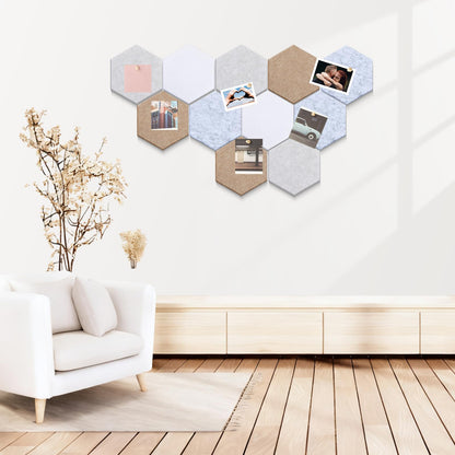 Mindsoft 16 Pcs Hexagon Cork Board for Walls with 50 Wooden Push Pins 6.7 x 5.9 in Felt DIY Tiles Notice with Nano Tape Hanging Bulletin Board for Home Photo Office Memo Note(Light Camel)