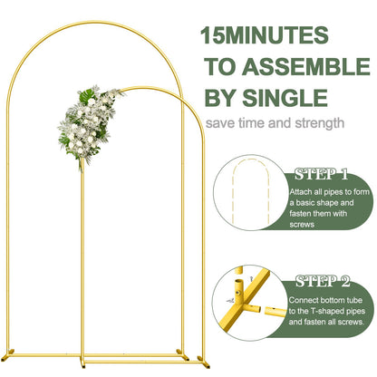 Wedding Arch Backdrop Stand Set of 2 (7.3FT/6FT), Gold Metal Arch Backdrop Stand,Balloon Arch Stand for Wedding Ceremony Baby Shower Outdoor Indoor Birthday Party Graduation Decoration,Gold