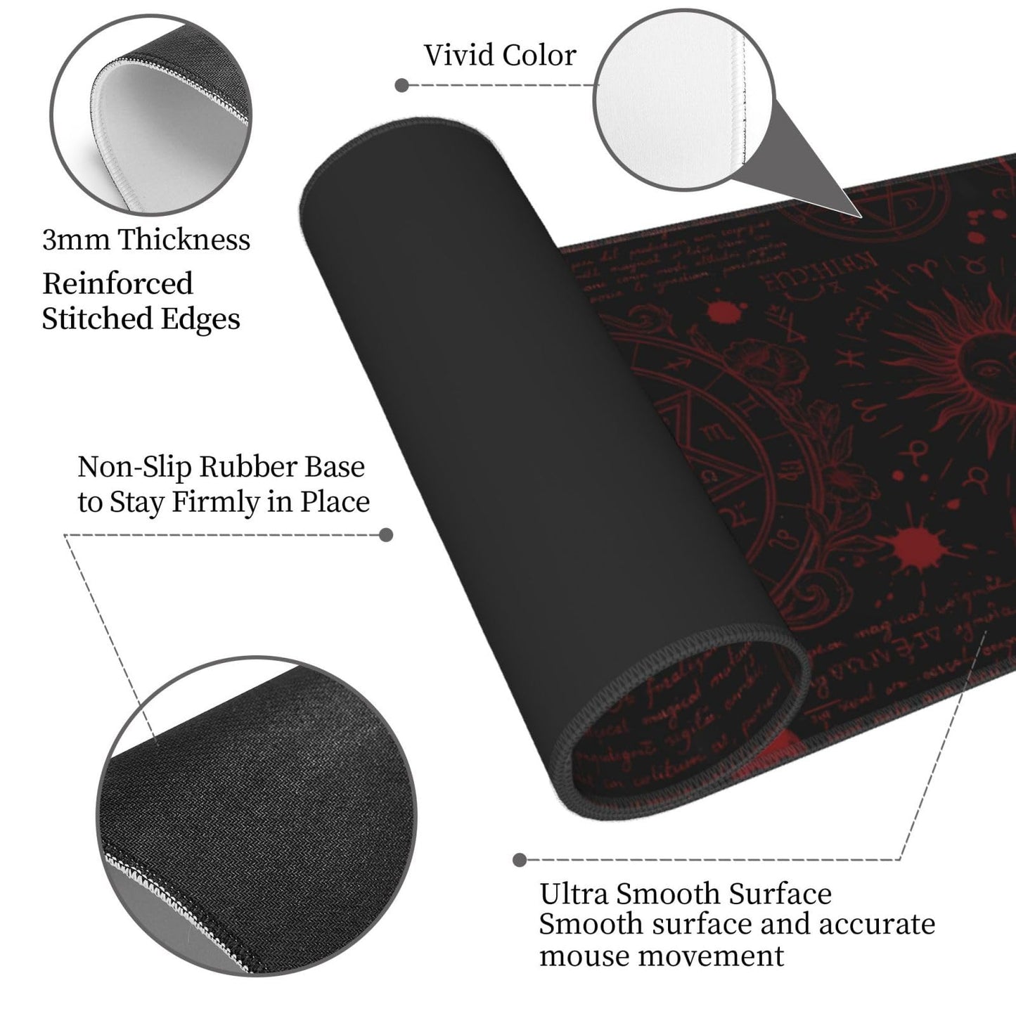 Mysterious Gothic Gaming Mouse Pad Large Extended Desk Mat Non-Slip Rubber Base Keyboard Pad with Stitched Edges for Office Gaming 31.5x11.8 in
