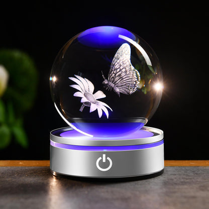 IFOLAINA 3D Butterfly Crystal Ball Decor Lamp Gifts Ideas for Girlfriend Wife Mom Her Mothers Day Birthday Christmas Butterfly on Sunflower in Glass Ball