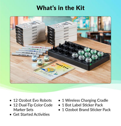 Ozobot Evo Classroom Kit (12 Bots): Interactive Coding Robots for Students, STEAM Learning Tools for Schools, Includes Charging Station, Storage Case, Markers, and Comprehensive Coding Curriculum