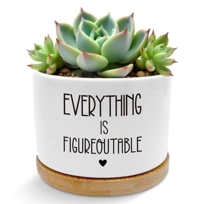 ROXMART Everything is Figureoutable Plant Pots, Motivational Gifts for Women Men Succulent Planters, Positive Affirmation Gifts Ceramic Plant Flower Pots for Home Office Desk Table Shelf(No Plants)