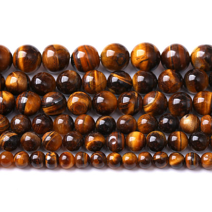 75PCS 10MM Natural Stone Yellow Tiger Eye Stone with Iron Mine Beads for Jewelry Making DIY Bracelet