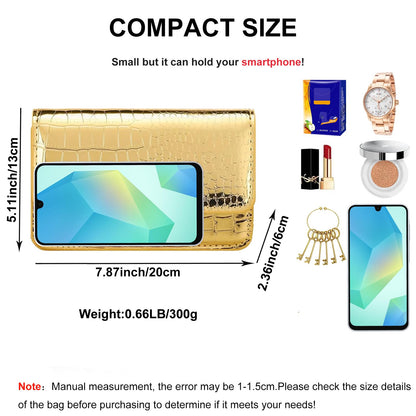 GRUMOTA Small Crossbody Purse Bag for Women,Y2k Silver Metallic Croc-Embossed Clutch Handbag,Cute PU Leather Pouch Wallet Fit for Phones(Medium,Gold)