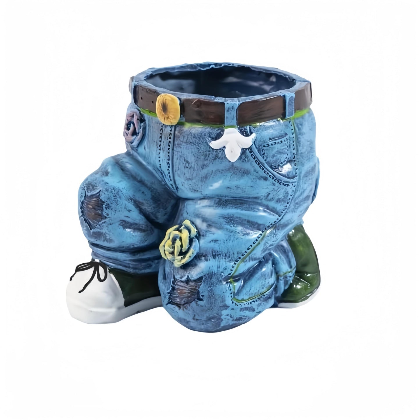 Doudouhua Creative Outdoor Planter,Flower Pot, Resin Cute Planters, Jeans Shape Garden Figurines Planter for Home Lawn Yard Outside Decor.Creative Outdoor Planter Flower Pot (Kneel Down on one Knee)