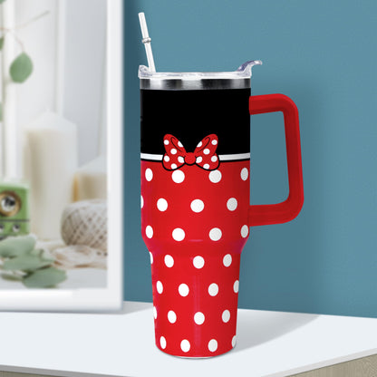Sxdcfrs Cartoon Mouse Tumbler 40 Oz With Lid and Straw Stainless Steel Insulated with Handle Bowknot Travel Coffee Mug -Birthday,Christmas Gift