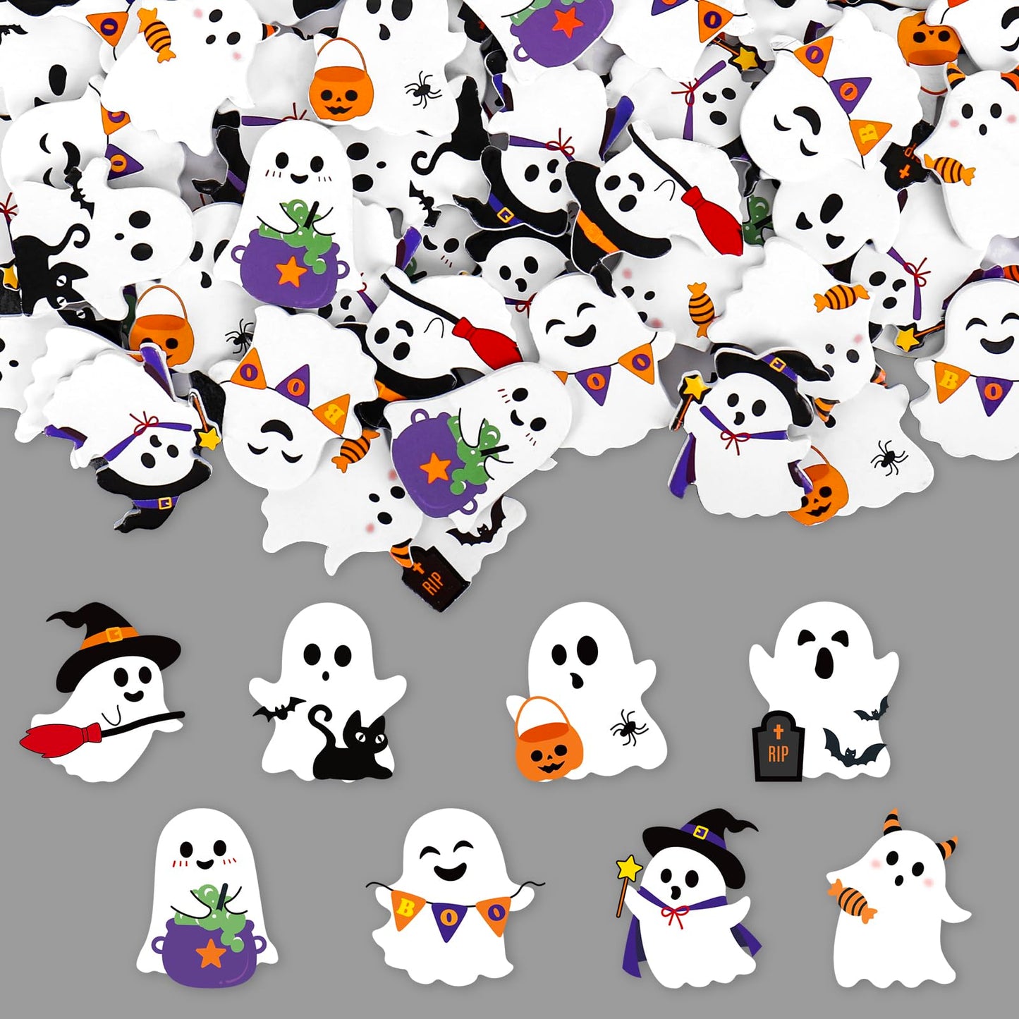 Whaline 160Pcs Halloween Foam Stickers 8 Designs Funny Ghost Self-Adhesive Decals for Home Party DIY Crafts Supplies