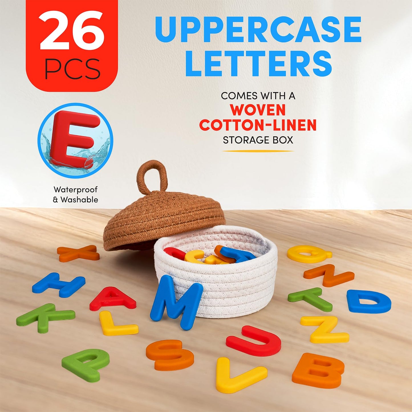 JoyCat Silicone Alphabet Magnetic Letters, 26 Uppercase ABC Fridge Magnets for Toddlers & Kids 3+, Preschool Learning Refrigerator Toy Set, Birthday Gifts for Boys Girls (Vibrant Color)