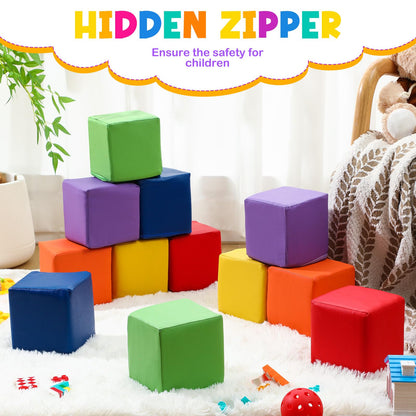 Civaner 12 Pcs Foam Building Blocks for Kids 5.51 Inch Colorful PU Leather Foam Counting Cubes Stacking Block Sets Building Throwing Toys for Toddler Math Preschool Learning Birthday Gift