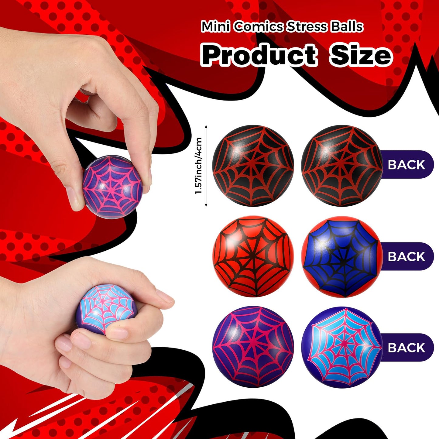Civaner 24 Pcs Spider Party Favor, Spider Web Stress Ball Sensory Fidget Toys for Kids Birthday Decoration Game Supplies Goodie Bags Stuffers Back to School Classroom Gifts (3 Style,1.57'')