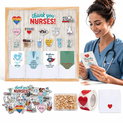 Nuanchu Nurse Week Decorations Kit for Hospital & Graduation 612 PCS Appreciation Felt Bulletin Board, Nurse Thank You Cards, Stickers & Pushpins Party & Appreciation Wall Display, 47.2" x 35.4"