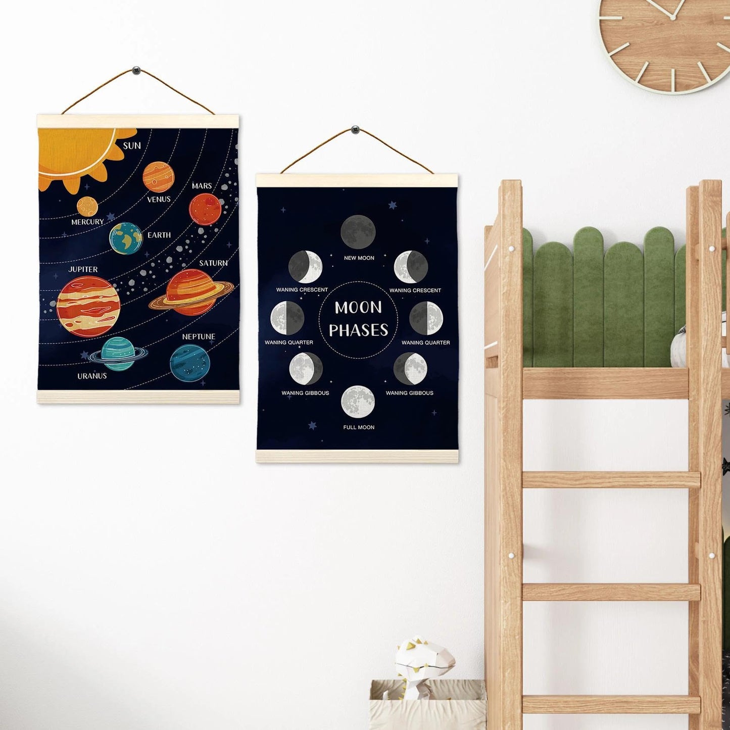 LKETW Space Nursery Poster Hanger Frame 12x16 Inch, Solar System Galaxy Wall Art Posters for Classroom, Space Educational Hanging Banner Decor for Kids Boy Girl Nursery Room Bedroom Playroom, Set of 2