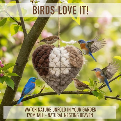 Handmade Fiber Bird Nesting Heart, Refillable Birds Haven 1 Heart Shape Hummingbird Nesting and 2 Bags of Nest Materials, Winter Fowl Gifts Animal Hummingbirds Lovers Home Garden Yard(2Set)