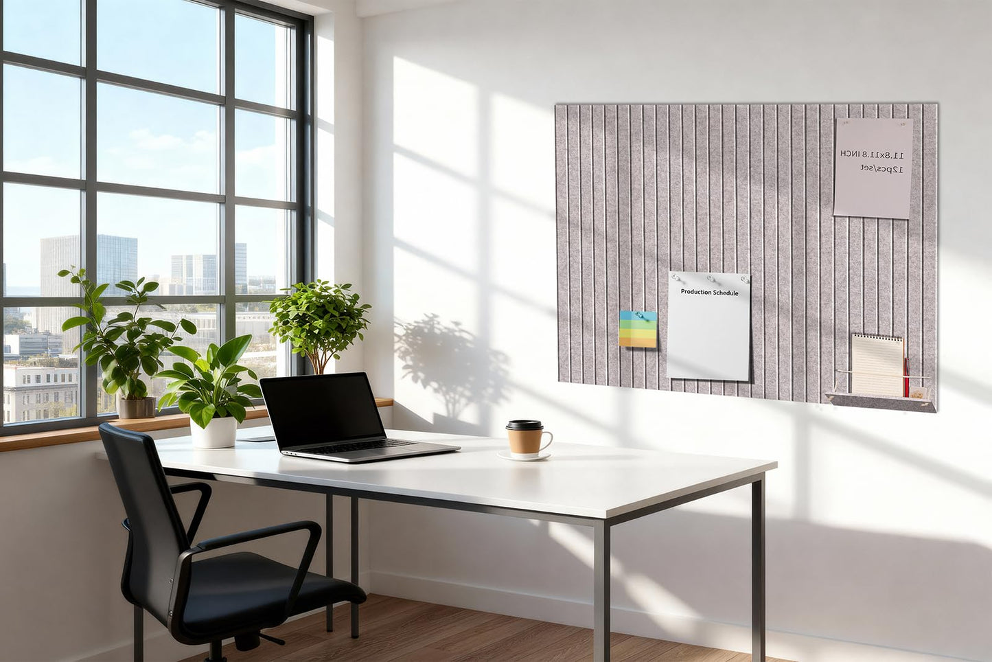 12 Pack Bulletin Boards 48" x 36" Alternative Cork Board for Office,Built-in Storage Device，Large Cork Boards for Walls ， Felt Wall Tiles, Contains Removable Security Stickers and PushPins (V-Gray)