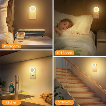 FOLKSMATE LED Night Lights Plug in, 2-Pack Dimmable Nightlight Plug Into Wall with Light Sensor, Soft White Adjustable for Adults, Bedroom, Bathroom, Livingroom