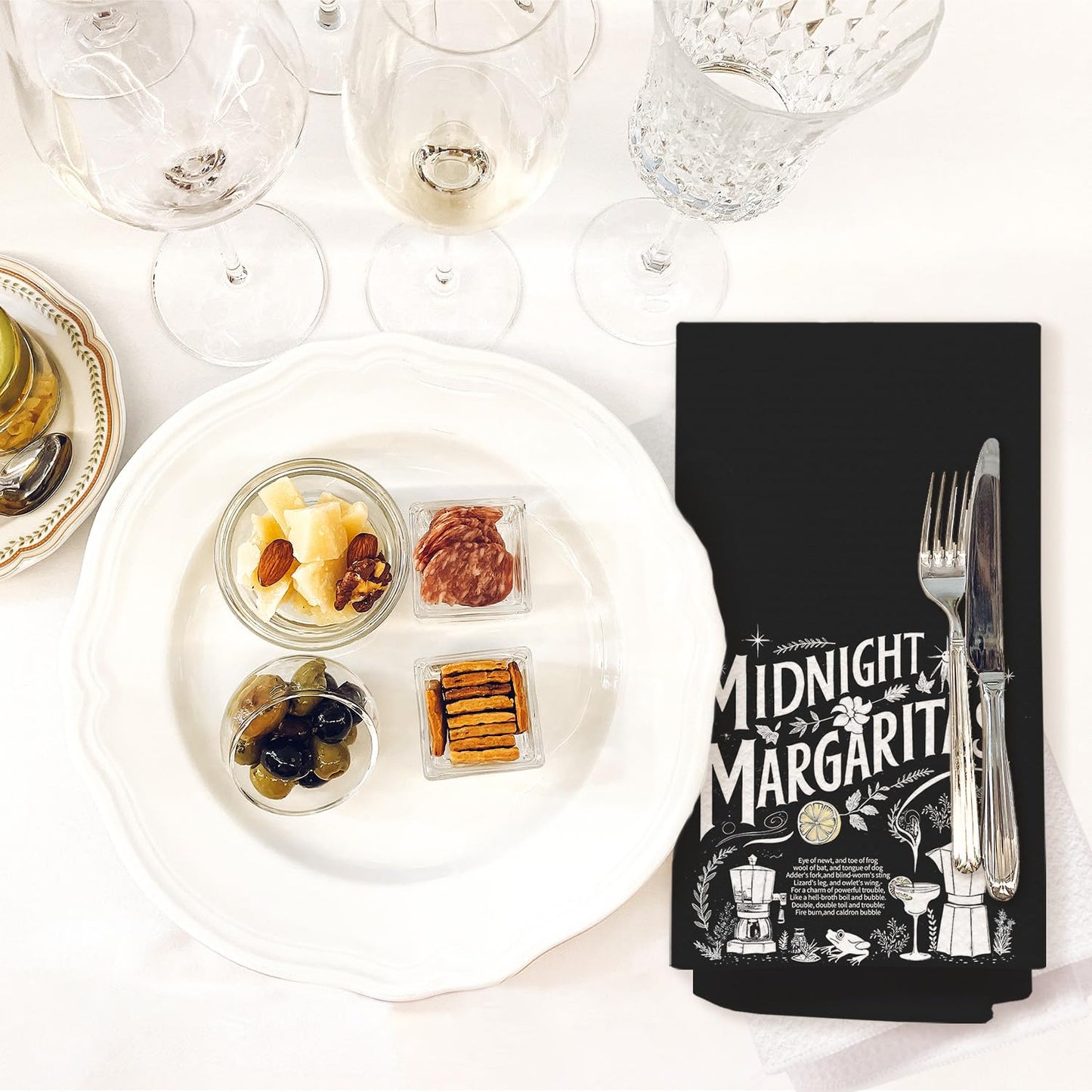 IAFQWDS Witchy Midnight Margaritas Cocktail Kitchen Towels, Witchy Halloween Dish Tea Bar Towels for Home Bar Halloween Party, Practical Magic Gifts Hand Towel for Bathroom Kitchen, 16x24 Inch