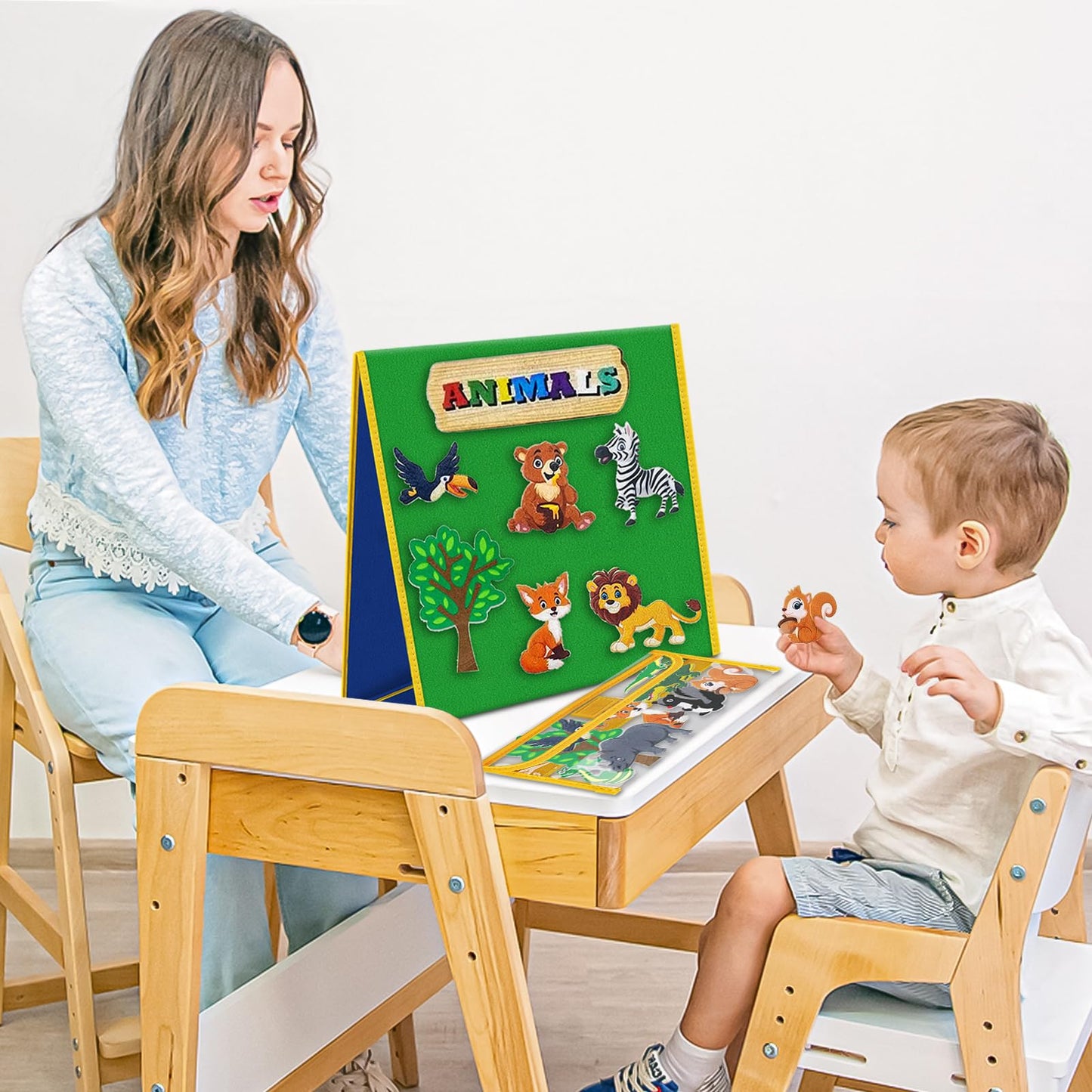 AKAYOK Foldable Felt Board for Toddlers, Double-Sided Flannel Boards Stories for Preschool Learning, Interactive Storytelling & Play, 33" x 12" Portable Felt Letter Board for Home & Classroom Use