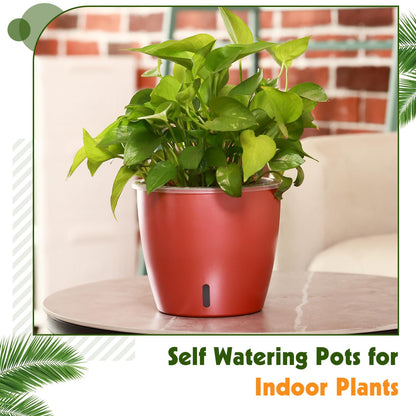 KvyusFlourish Self Watering Pots for Indoor Plants, 4-Pack 6.7'' Self Watering Planter with Drainage Holes, Small African Violet Pots with Water Indicator, Clear Wick Orchid Pot, Rose Gold