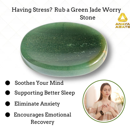 Anaya Agate Green Jade Worry Stone – Certified Crystal Thumb Stone for Anxiety & Stress Relief – Healing Crystal for Meditation, Reiki, Positive Energy & Christmas Gift for Men and Women