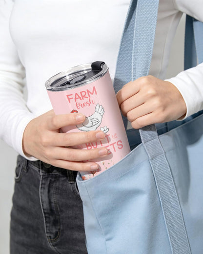 34HD Funny Chicken Tumbler 20oz with Lid, Guess What Butt Insulated Stainless Steel Coffee Travel Mug, Cute Nuggets Farmhouse Hen Gifts for Women, Rooster Lovers