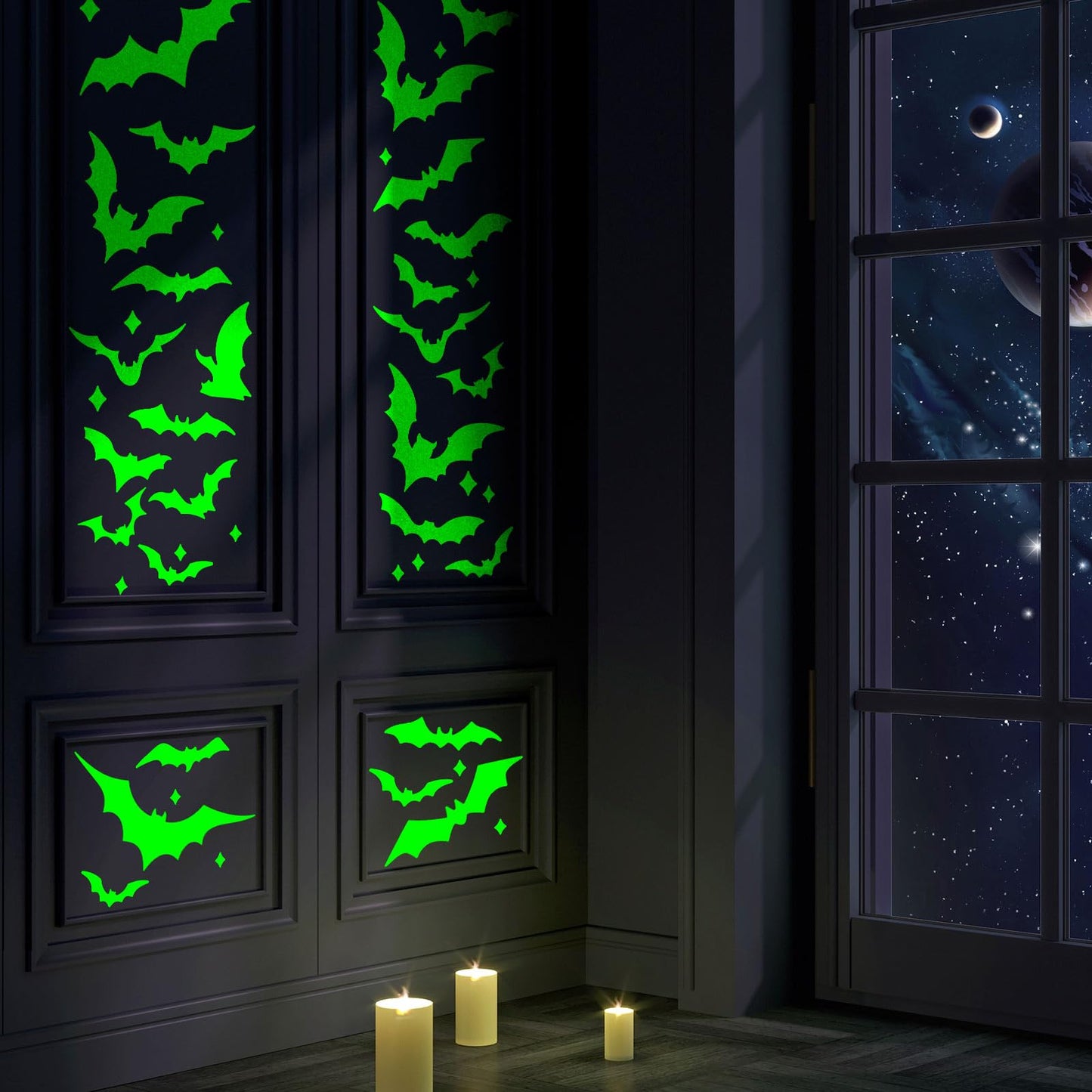 Whaline 3 Sheets Halloween Glow in The Dark Bat Car Decals Spooky Luminous Bat Vinyl Stickers for Bumper Truck Van SUV Car Window Headlamp Taillight
