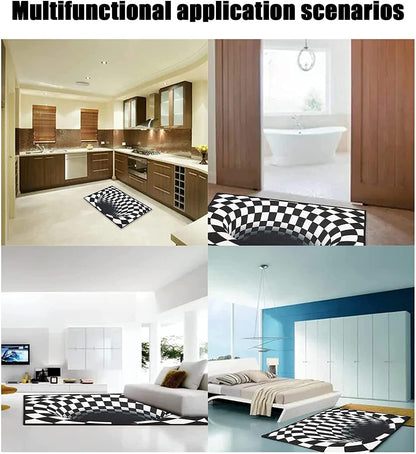 NUYKOUY 3D Visual Optical Floor Mat Black White Plaid Round Rugs Vortex Optical Illusion Rug for Floor,Floor mats for Home,Rubber Floor mats