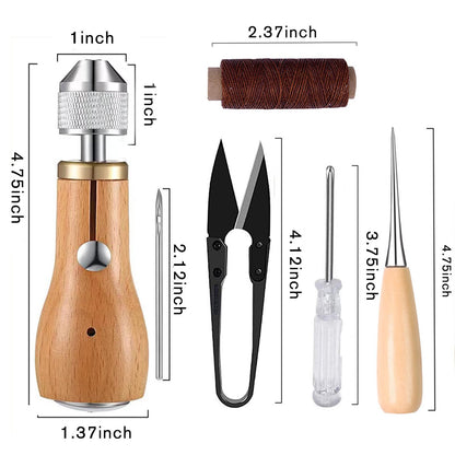 GTAAOY Professional Sewing Awl Kit, Portable Leather Sewing Awl Thread Kit with Straight Bent Needles Rolls Waxed Threads Small Screwdriver Yarn Scissors Needle Threader Tape Measure for DIY Craft