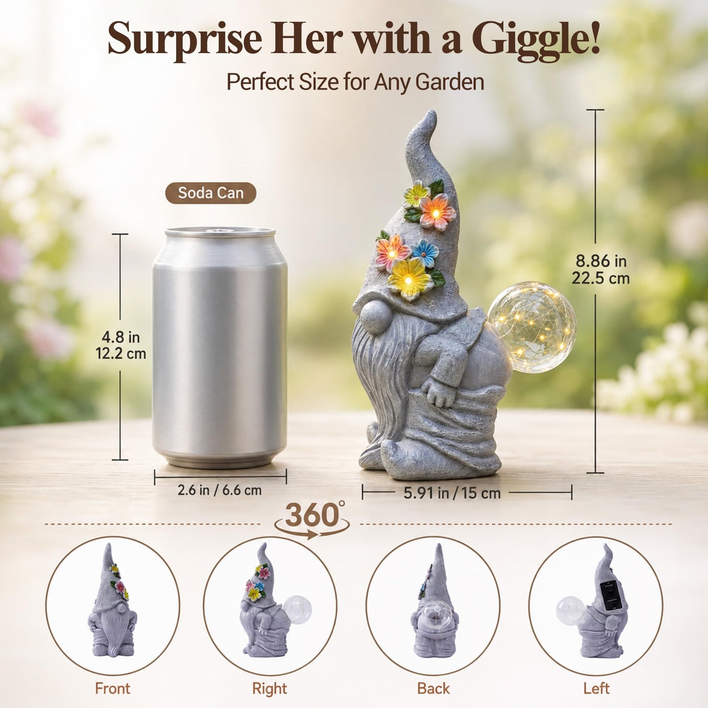 Acgarten Solar Funny Garden Gnome Statue: Outdoor Lights Decorations