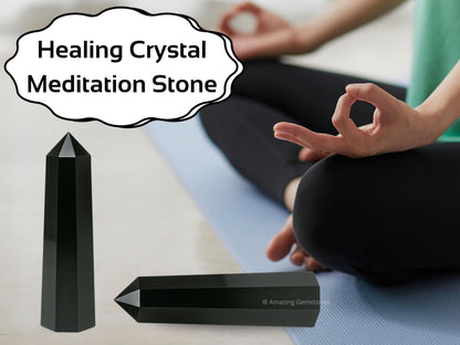 Amazing Gemstone Black Obsidian Crystal Towers ~ Natural Healing Crystal Point Obelisk for Reiki Healing and Crystal Grid (3" to 4" INCH)