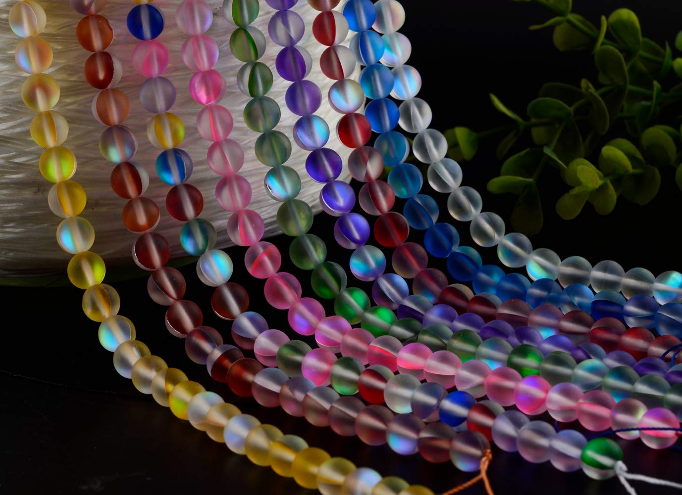 Matte Aurora Crystal Glass Beads 100pcs 6mm Flash Glitter Shining Mermaid Round Loose Aura Bead Frosted Moonstone for Jewelry Making