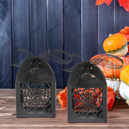 BESTOYARD Halloween Hollow Die-Cut Candy Boxes with Ribbon - Wedding Favor Boxes for Party Treats and Packaging 8.27 X 4.53 Inches 50 Pieces