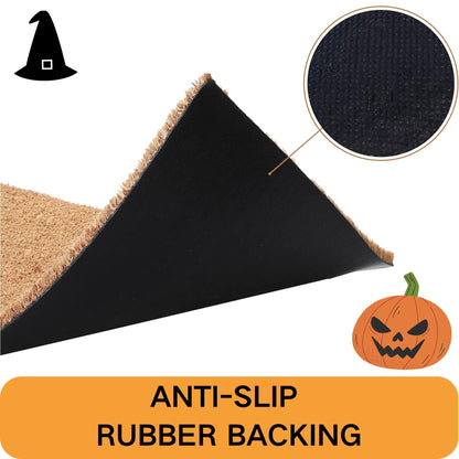 Halloween Door Mat Combo Set, Welcome Ghost Coco Coir Welcome Doormat + 28" x 43" Black and White Plaid Rug, Autumn Halloween Front Porch Entryway Decor Floor Mat
