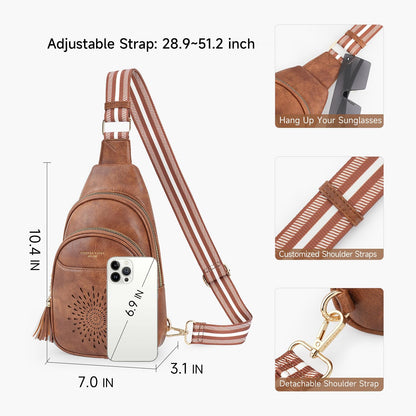 APHISON Small Sling Bag Cell Phone Purse Vegan Leather Fanny Crossbody Bag for Women Trendy Chest Backpack Adjustable Strap