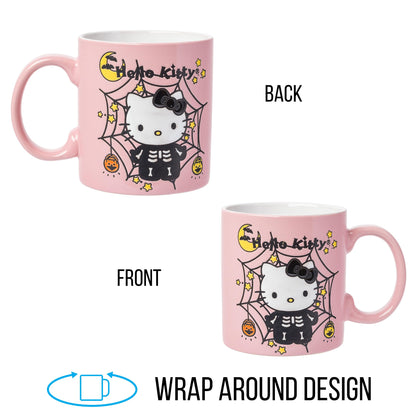 Silver Buffalo Sanrio Hello Kitty Halloween Skeleton Web Wax Resist Ceramic Mug, 20 Ounces