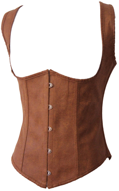 Alivila.Y Fashion Womens Faux Leather Steampunk Underbust Steel Boned Corset 2672A-Brown-L