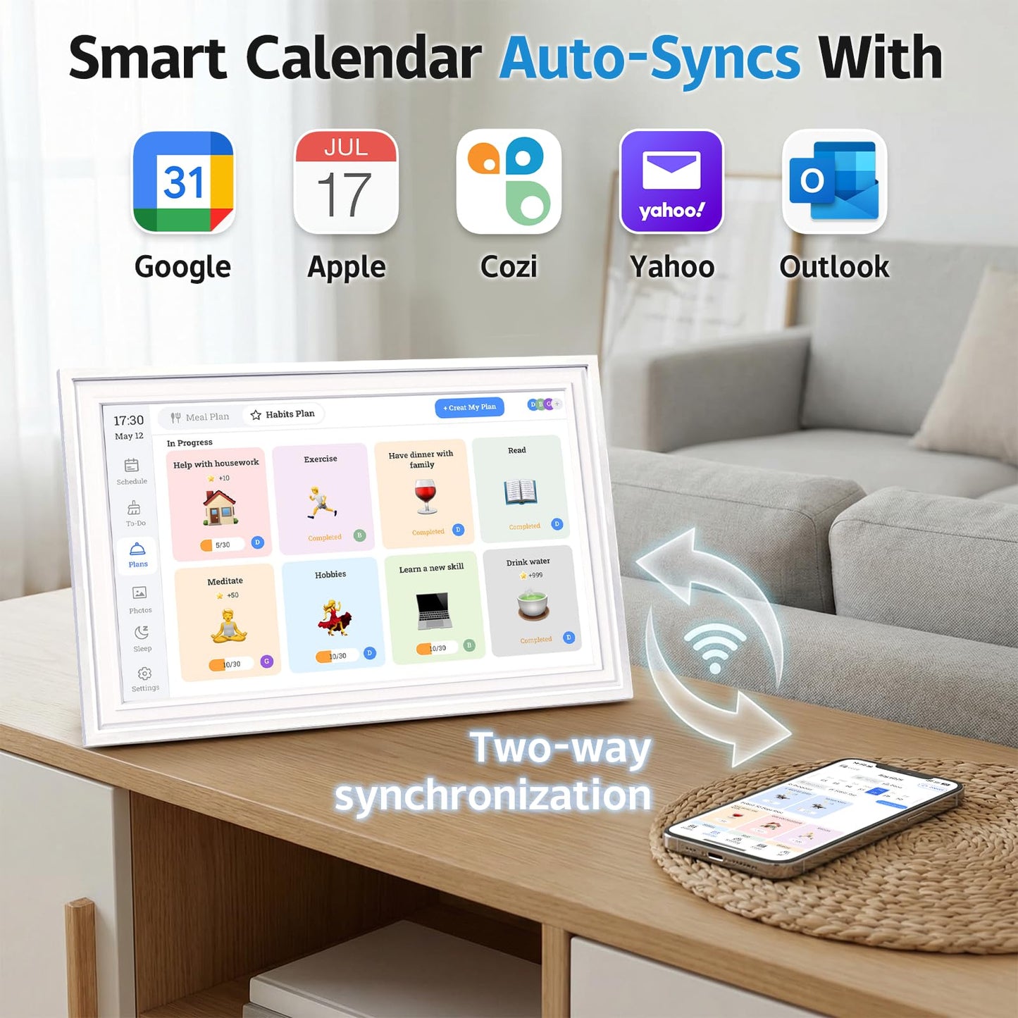 15.6 Inch IPS Touch Screen Smart Digital Calendar, HD Family Wall Desk Planner with Chore Chart, Meal Planner & Reward System, Free 64GB Card, Ideal Gift for Family, Parents, Kids