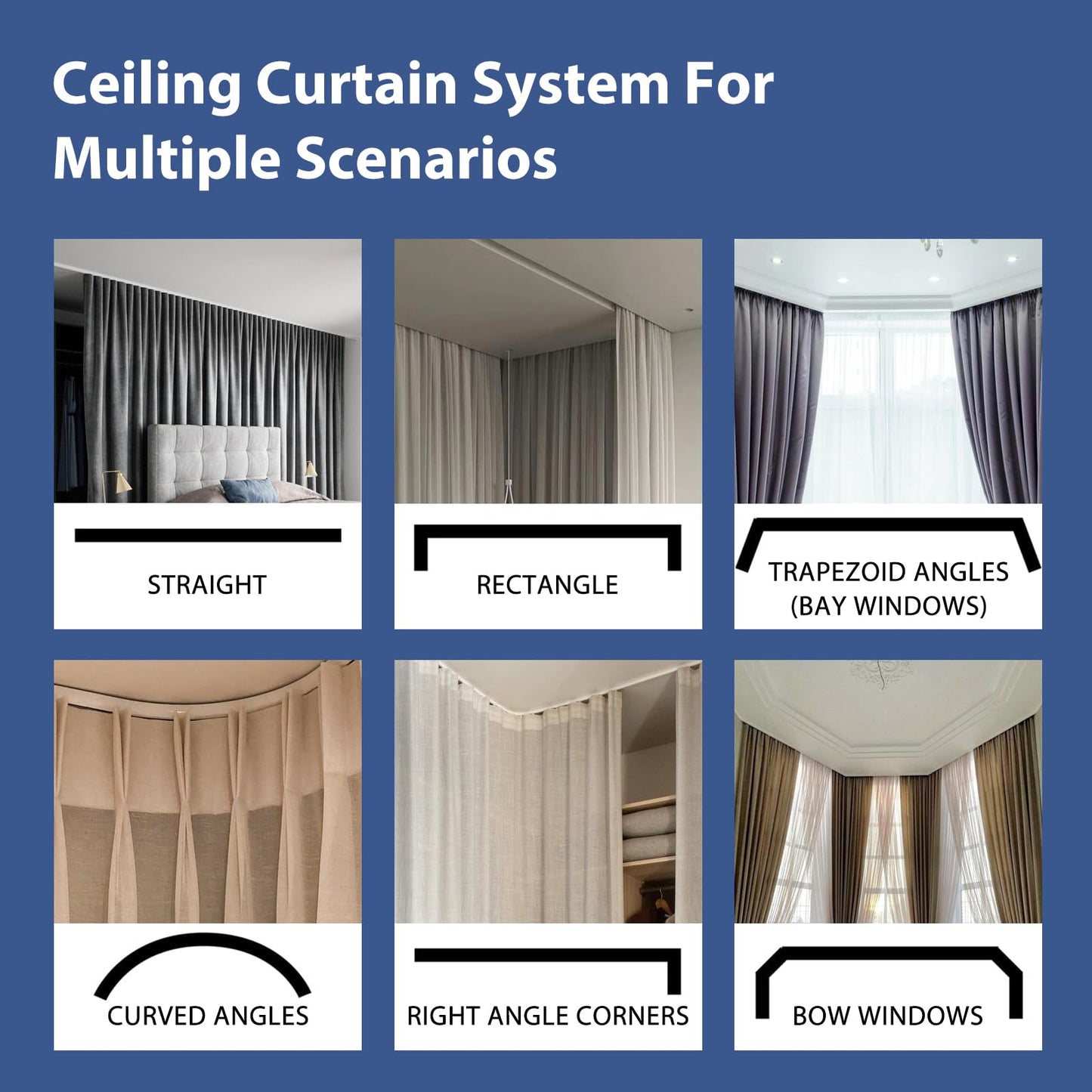 cbsroro Room Divider Ceiling Mounted Curtains Track Sets Extra Wide Blackout Curtain Flexible Tracks for Bedroom Privacy Partition Separator, 1 Panel Black Drape and White Rail, W8.3 x H8ft