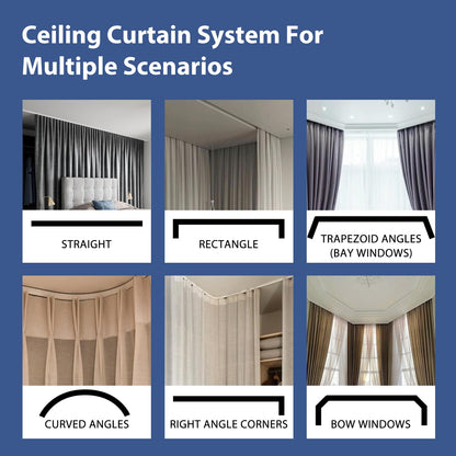 cbsroro Room Divider Ceiling Mounted Curtains Track Sets Extra Wide Blackout Curtain Flexible Tracks for Bedroom Privacy Partition Separator, 1 Panel Black Drape and White Rail, W8.3 x H8ft