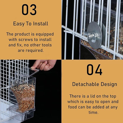 Automatic Bird Cage Feeder No Mess Parakeet Feeder Seed Food Container Feeding Station Cage Accessories for Small Birds Parrot Canary Lovebirds(Transparent)