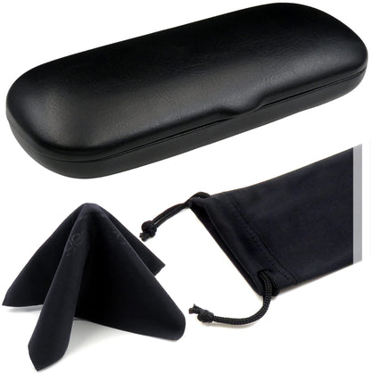 SMALL/NARROW/SLIM Hard Shell Eyeglass Case – Small Protective Glasses Case with Microfiber Pouch & Cleaning Cloth fit readers and reading frames (S5 Classic Black)
