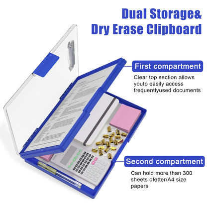 Hongri Clipboard with Storage, Blue 8.5 x 11 Folder Nursing Side Opening, Heavy Duty with Dual Compartment, Smooth Writing for Teachers, Classroom, Size 13.3 x 9.4 x 1.5 in, Office & School Supplies