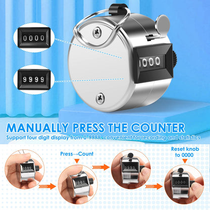 TMWEFUSC 20 Pack Clicker Counter， 4-Digital Metal Handheld Tally Counter， Hand Counter Clicker with Hanging Hook Pitch Counter for School Sport Event,Coaching Counting Numbers